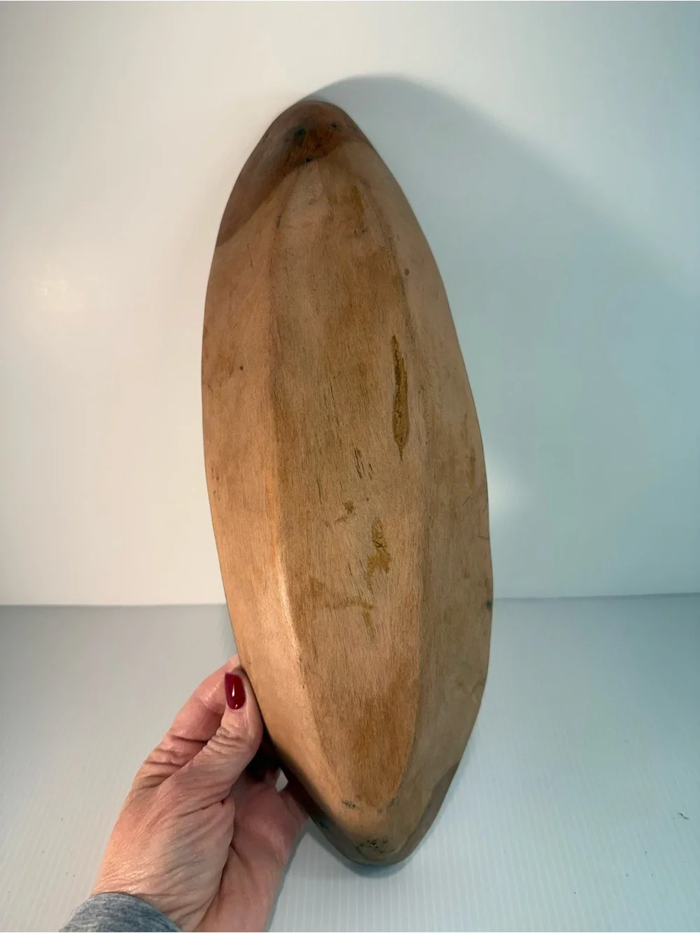 Vintage artisan-crafted African olivewood boat bowl Hand Carved 1950-1970